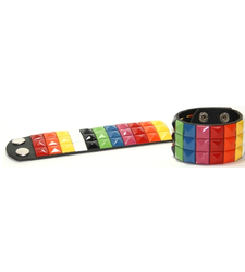 RAINBOW STRIPE pyramid stud studded wristband strap